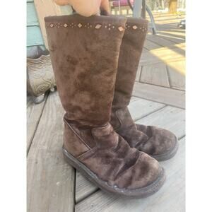UGG Australia Tall Brown Suede Studded Boots Womens 8 Sheepskin Lined